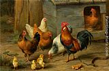 A Cockerel with Chickens by Edgar Hunt